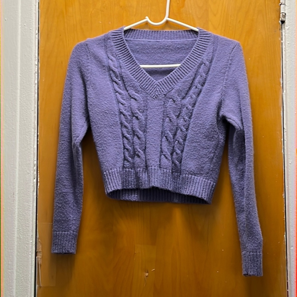 Knit purple long sleeve crop top